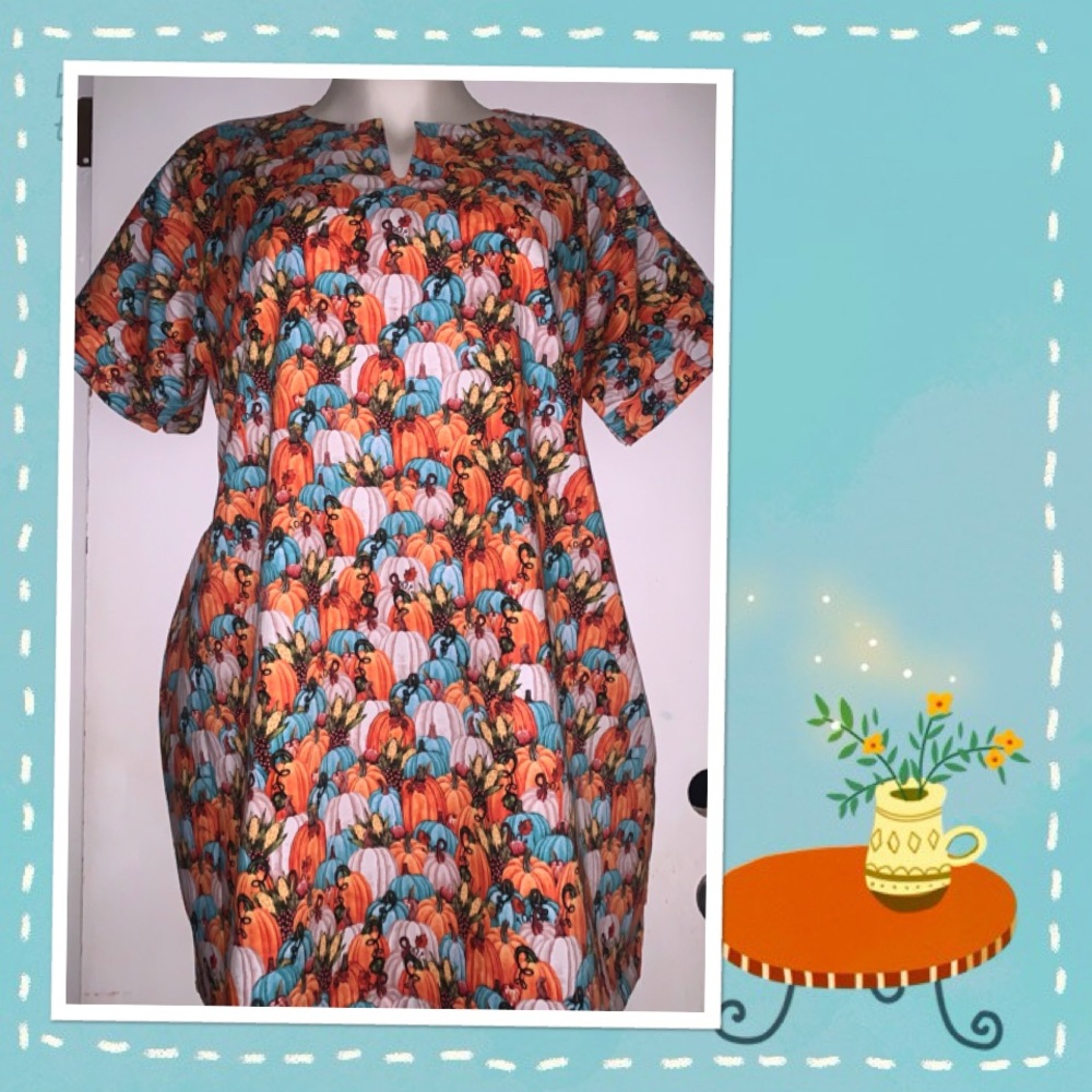 NEW comfortable dress   plus size XL-2X PUMPKIN   print with pockets